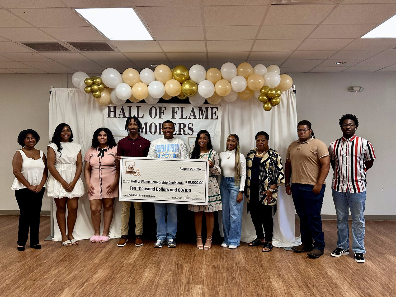 The 2026 Hall of Flame scholarship recipients together at the banquet