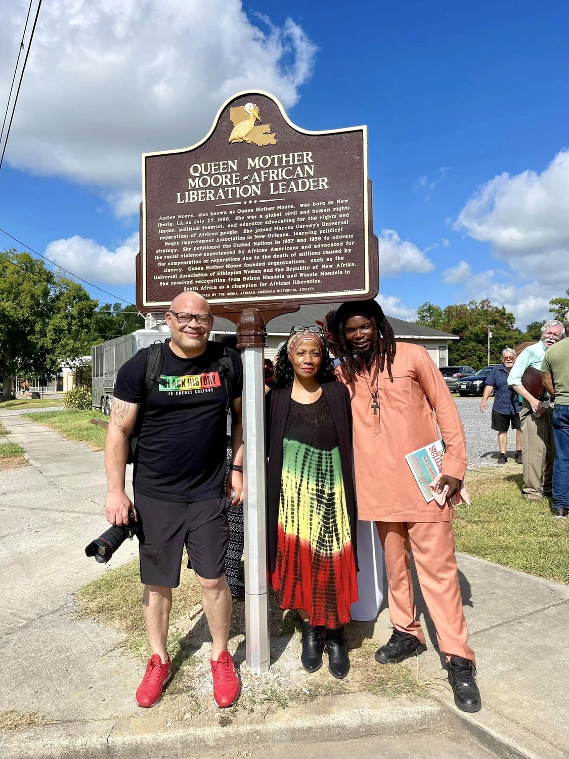 Ruth Foote and the author standing at the Queen Mother Moore historical marker in New Iberia